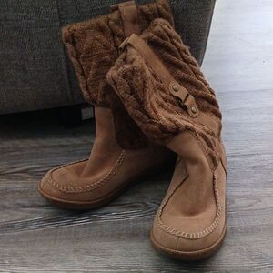 American Eagle Twist Knit midcalf pull on boots  brown suede  Sz 9